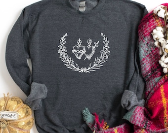 Sacred and Immaculate Heart Sweatshirt - Unisex Heavy Blend Crewneck Sweatshirt - Jesus and Mary Sweatshirt - Catholic Gifts