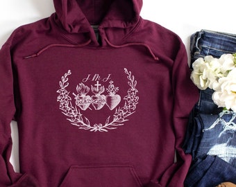 Floral JMJ 3 Holy Hearts Catholic Hoodie - Unisex Hooded Sweatshirt - Catholic Men's and Women's Apparel