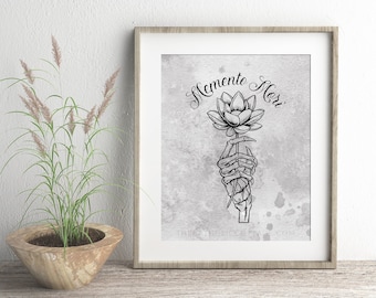 Memento Mori Floral Skull Hand Printable - Catholic Print - All Souls Day Decor - Catholic Halloween/Lent Download