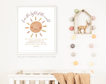 Bible Quote Printable - JOHN 8:12 - Light of the world, rainbow sun print - Douay Rheims Version, Digital Download