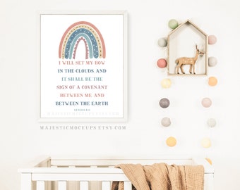 Bible Quote Printable - Genesis 3:19 - God's Covenant, Rainbow Print - Douay Rheims Version, Digital Download