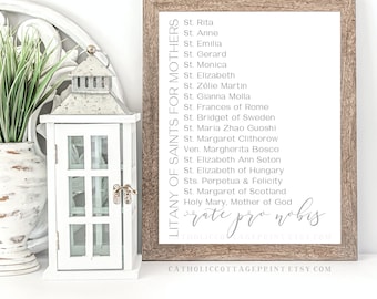 Catholic Mother's Day Gift - Litany of Catholic Saints for Mothers in english and latin "pray for us" "ora pro nobis"- digital printable