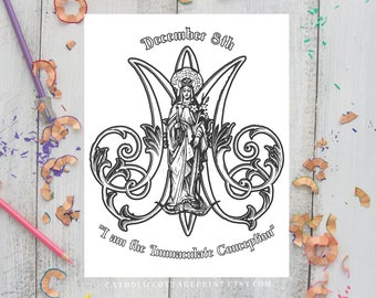 The Immaculate Conception Coloring Page - Catholic Saint Printable, Our Lady of Lourdes, Liturgical Living - Catholic Feast Day