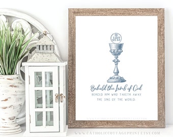 First Communion Card - Eucharist Printable - "Behold the Lamb of God, behold Him Who taketh away the sins of the world." - digital download