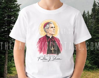 YOUTH Blessed Fulton Sheen Tee, Catholic t shirt, Catholic teen, Catholic Kid Apparel, Catholic Children, American Saint