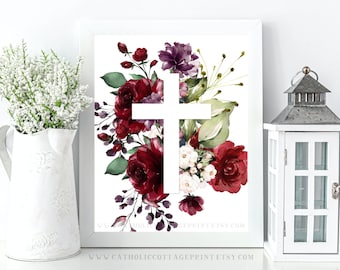 Christian Spring Printable with Floral Cross - Digital Download