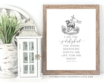 Bible Quote Printable John 10:11 - I am the good shepherd. The good shepherd giveth His life for His sheep. - Douay Rheims Version, Download