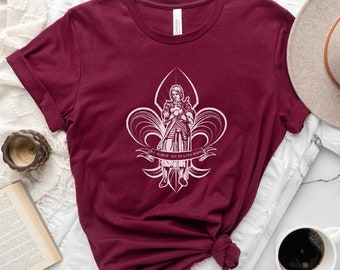 St. Joan of Arc, ora pro nobis, Fleur de Lis T shirt - Unisex Short Sleeve Tee - Catholic Gift for Girls & Women