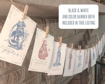 All Saints Day Printable Banner - Catholic vintage art digital download - Catholic Kid Birthday Party Banner