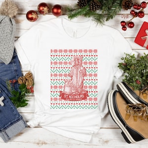 St. Nicholas, pray for our children T Shirt - Unisex Short Sleeve Tee - Catholic Ugly Christmas &quot;Sweater&quot; Shirt for Men and Women