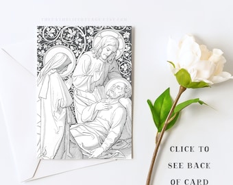 RIP Jesus and Mary with Dying St. Joseph - Grief/Loss Card in Latin and English - Eternal Rest, Requiescant in pace- Catholic download print