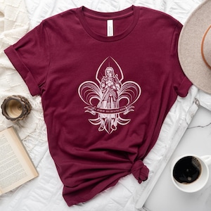 St. Joan of Arc, ora pro nobis, Fleur de Lis T shirt - Unisex Short Sleeve Tee - Catholic Gift for Girls & Women