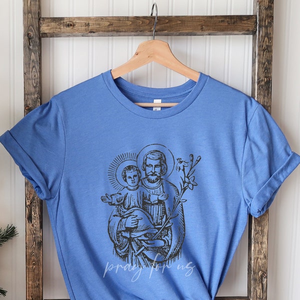 St. Joseph and Jesus - Litany for Fathers T Shirt - Jersey Short Sleeve Tee - Catholic Tshirts for Men/Fathers