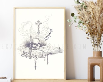 Vintage Memento Mori Printable, Catholic All Souls Day Print, Catholic Decor, Catholic Halloween, Digital Download, RIP