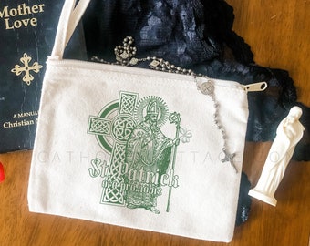 St. Patrick Chapel Veil Bag - Catholic Mass Bag/Clutch - Rosary Pouch/Tote - Canvas Zipper - Latin Mass - ora pro nobis