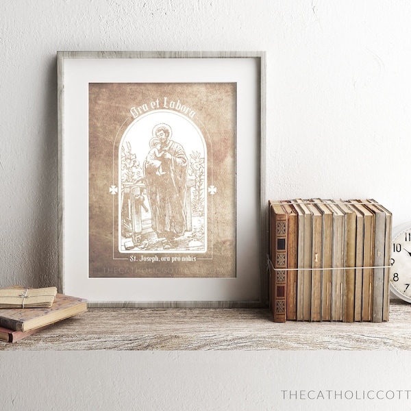 St. Joseph the Worker Printable - Ora et Labora - Latin for "Pray and Work" - Catholic Saint Print - Holy Family Decor