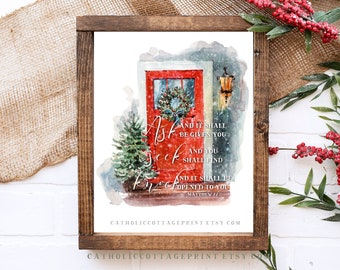 Winter/Christmas Doorstep Printable - Digital download, Christmas Card/Wall Decor, Knock and it shall be opened to you