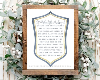 St. Michael the Archangel Crest- Catholic/Christian Prayer in English, Digital Printable, Prayer Card