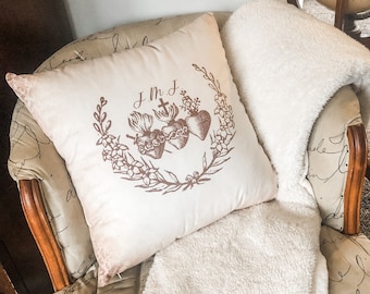 JMJ 3 Holy Hearts Faux Suede Square Pillow - Vintage Catholic Room Decor