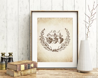JMJ Printable with Sacred Heart of Jesus, Immaculate Heart of Mary, and Heart of St. Joseph - Catholic download