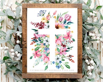 Christian Spring Printable with Floral Cross - Digital Download