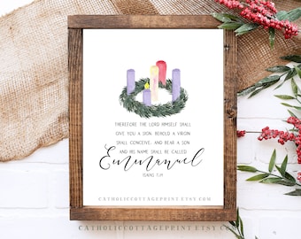 Advent Candles Printable - Isaias/Isaiah 7:14 Bible Quote Wall Art, Christmas Card/Wall Decor, His name shall be called Emmanuel