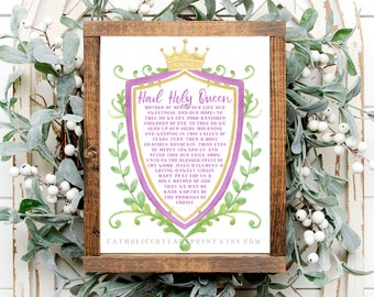 Hail Holy Queen Printable - Catholic Digital Download, Wall Decor for Catholic Kids