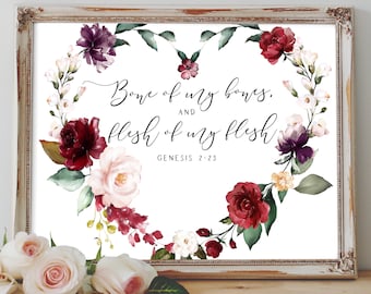 St. Valentine's Day Printable - Catholic/Christian Digital Download, Genesis 2:23, Bone of my bones and flesh of my flesh