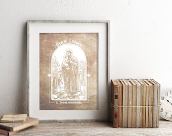 St. Joseph the Worker Printable - Ora et Labora - Latin for "Pray and Work" - Catholic Saint Print - Holy Family Decor