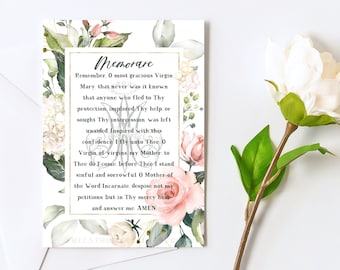 Memorare Prayer Printable - Marian Auspice Maria Digital Download - Vintage Catholic Floral Home Decor - Printable Prayer Card