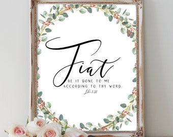 Mary's Fiat Printable - Be it done to me according to Thy word, Catholic Christmas Card, Advent Wall Art