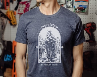 St. Joseph Tee - "Ora et Labora" Latin for "pray and work" - Unisex Short Sleeve Tee - Catholic T Shirts for Men and Women