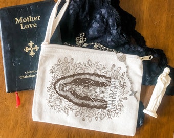 Chapel Veil Mass Bag - Our Lady of Guadalupe - Catholic Mass Bag - Rosary Pouch/Tote - Cotton Canvas Zipper Pouch