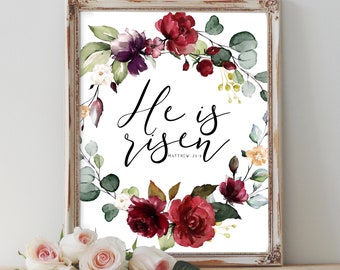 Easter Printable - He is Risen, Matthew 28:6, Bible Digital Download