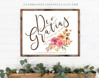 Deo Gratias - Thanks Be To God - Thanksgiving Flower Printable - Latin Digital Download