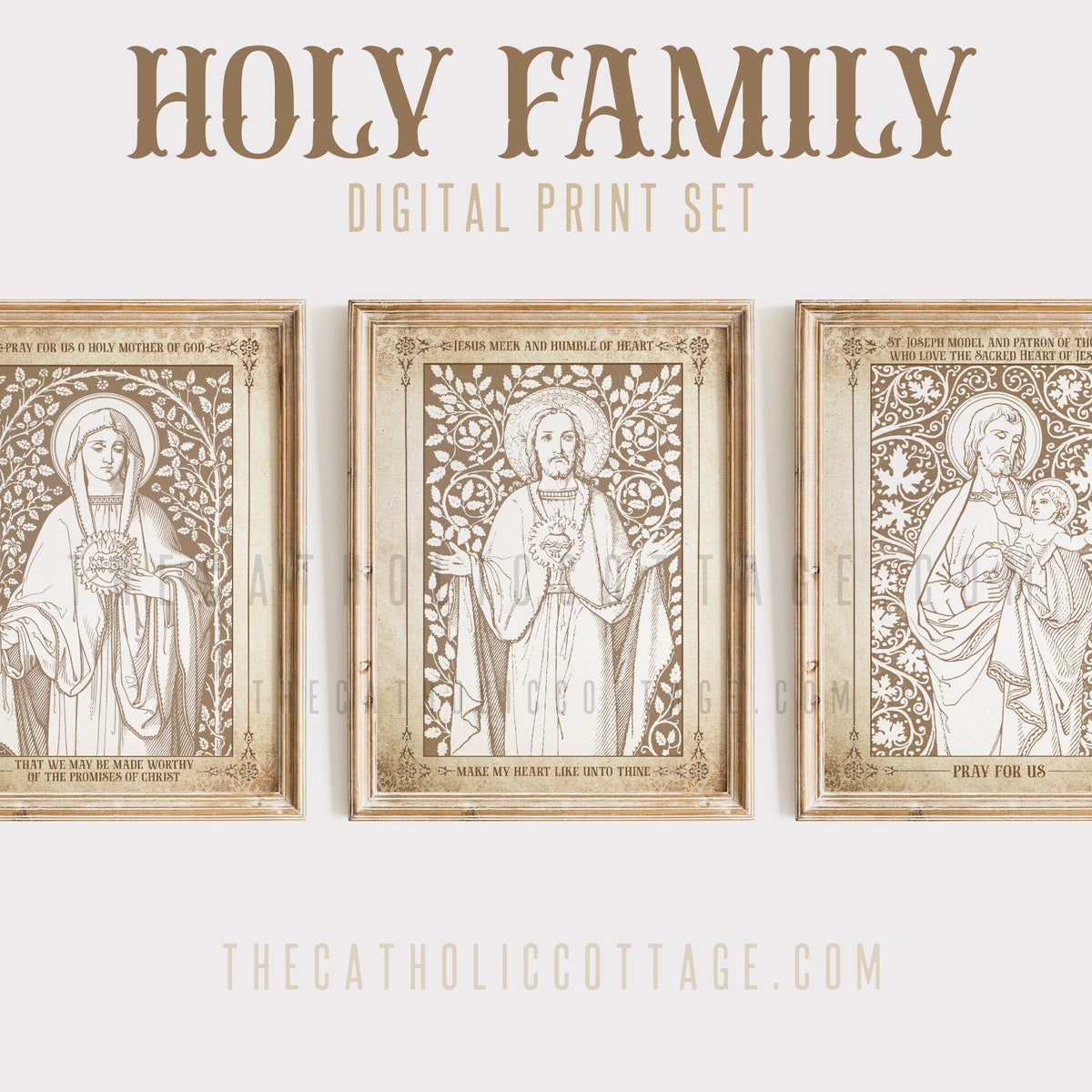 Vintage Holy Family Digital Print Set Sacred Heart of Jesus, Immaculate Heart, St. Joseph, Child Jesus Catholic Saint Print JMJ Download - Etsy
