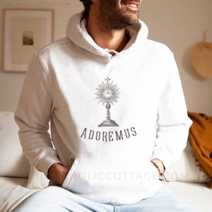 Adoremus &quot;Let us adore&quot; in Latin Hoodie - Catholic Unisex Hooded Sweatshirt - Catholic Apparel for Men and Women