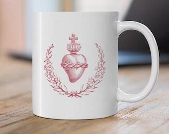 Catholic Sacred Heart Mug - "Jesus meek and humble of heart, make our hearts like unto Thy heart" - Catholic Gift for men and women