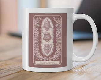 Jesus, Mary, and Joseph 3 Hearts Mug - JMJ Mug - Ceramic Mug 11oz - Catholic Gifts for Men and Women
