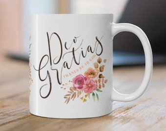 Deo Gratias Mug - "Thanks be to God" in Latin - Ceramic Mug 11oz - Catholic Christmas Gifts