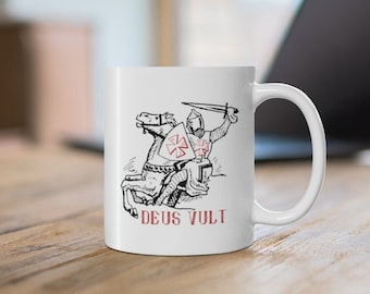 Deus Vult Crusader Mug - Latin for "God wills it"- Ceramic Mug 11oz - Catholic Gifts for men and women