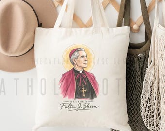 Blessed Fulton Sheen Cotton Canvas Tote Bag - Catholic Saint Gift for Women, teen, children, Catholic Mass Bag, Eucharistic Adoration
