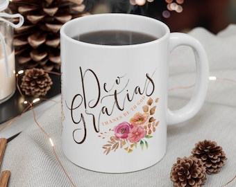 Deo Gratias Mug - "Thanks be to God" in Latin - Ceramic Mug 11oz - Catholic Christmas Gifts