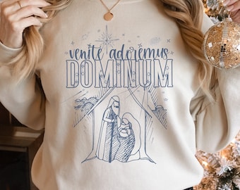 Catholic Christmas Sweatshirt "Veníte Adorémus Dóminum" Latin for O Come Let Us Adore Him - Nativity Sweatshirt