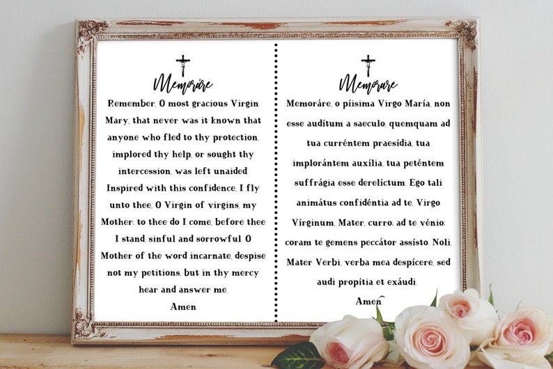Memorare - Catholic/Christian Prayer within English and Latin, Electronic Printable, Prayer Card and Wall Artwork graphic relating to Memorare Prayer Printable identify Memorare - Catholic/Christian Prayer inside English and Latin, Electronic Printable, Prayer Card and Wall Artwork