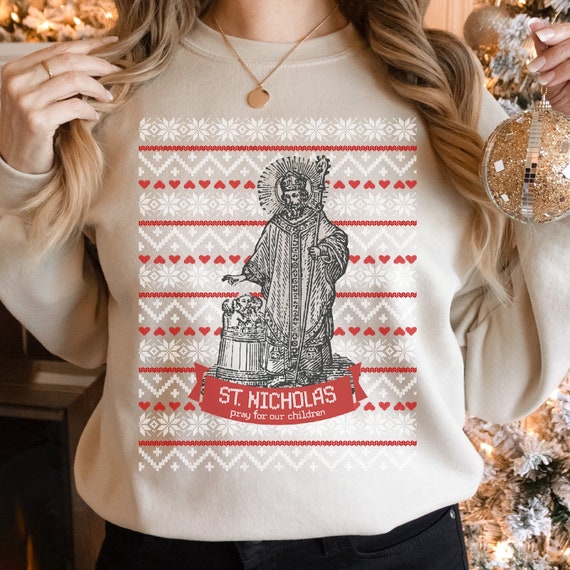 San Nicolás, ora por nuestros hijos Sudadera Sudadera unisex Heavy Blend  Suéter católico feo de Navidad, patrón de los niños -  México