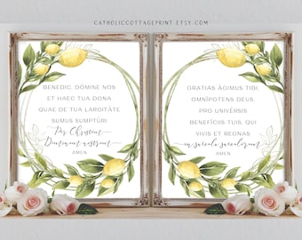 Catholic Meal Blessing - Prayer Before and After Meals IN LATIN - Bless Us O Lord - We give Thee Thanks, Catholic Lemon Kitchen Printable
