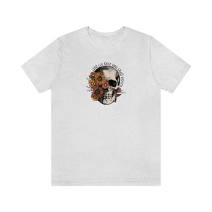 Floral Memento Mori T Shirt "and to dust you shall return" - Catholic Apparel for Women and Girls - Unisex Short Sleeve Tee Ash