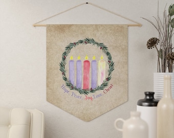 Advent Candle with Wreath Banner - Catholic Pennant - Catholic Wall Decor - Advent/Christmas Decor