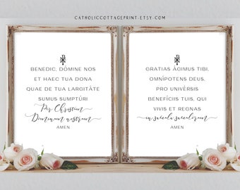 Catholic Meal Blessing - Prayer Before and After Meals IN LATIN - Bless Us O Lord - We give Thee Thanks, Catholic Lemon Kitchen Printable